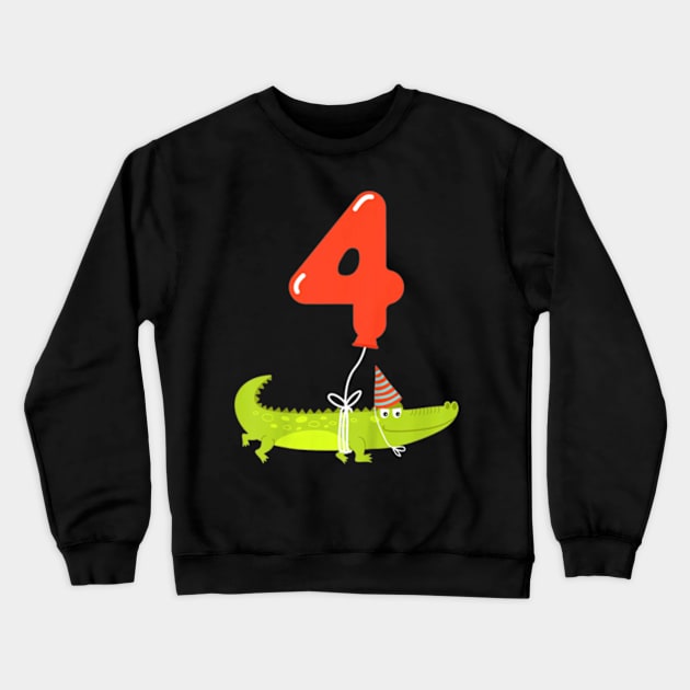 Kids 4th Birthday Shirt  4 Year Old Alligator Crocodile Crewneck Sweatshirt by AstridLdenOs